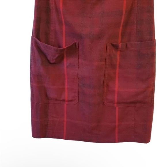 Burberry Brit Dress 6 Red Plaid Pencil Sheath Trench Wool Novacheck Nova Zip - Picture 6 of 15